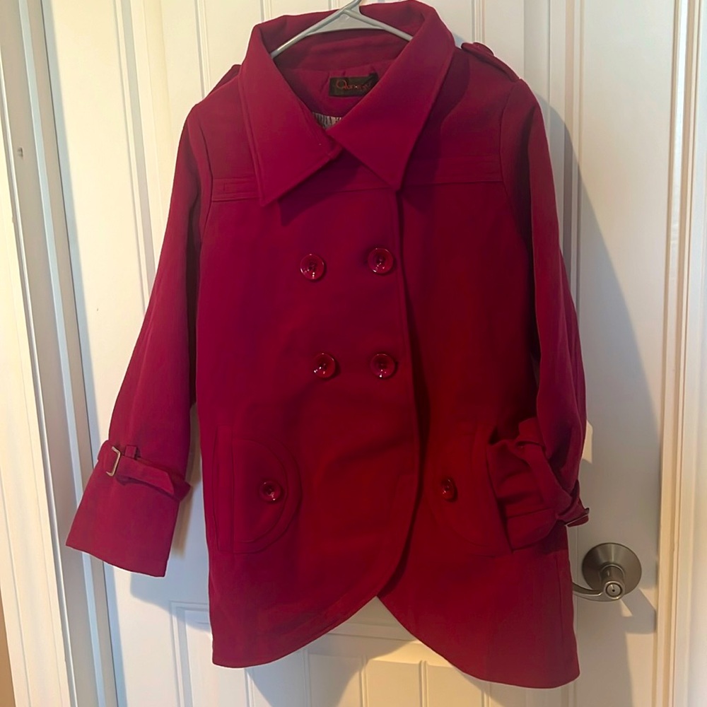 Women’s Fuchsia Colored Button Front Coat Size La… - image 1